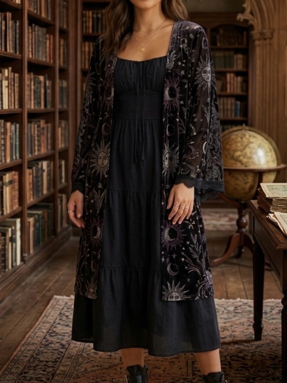 Whimsy goth Black maxi dress with tiered ruffles in Size XS/S